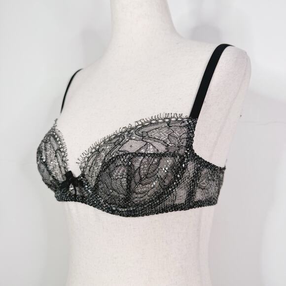 Agent Provocateur Sianna Bra Black 32C NWT RARE Snake Print Metallic Sheer - Picture 1 of 9